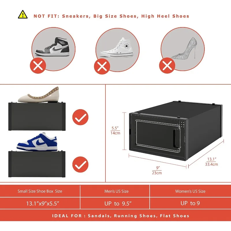 Shoe Organizer 12 Pack Shoe Organizer Boxes Black Plastic Stackable Shoe Storage Bins Closet Space Saving Holder Sneaker
