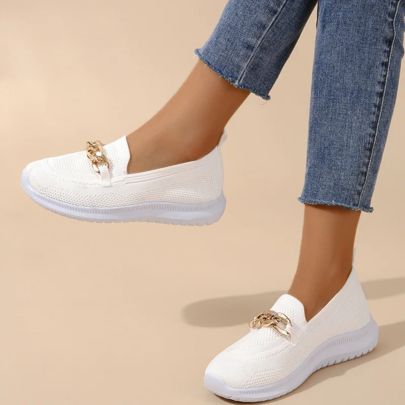 Thick soled fly woven soft soled single shoe for women single pedal knitted breathable Slip-on shoe for women, women summer 2023