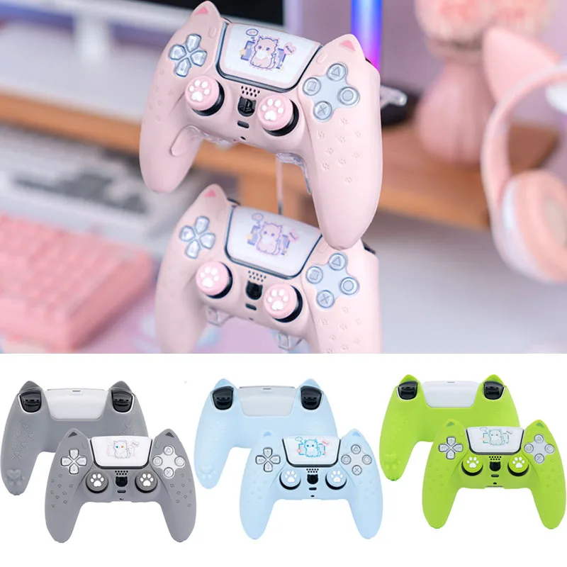 Cat Paw Pink Love Custodia Protettiva In Silicone Morbido Per La Copertura Della Pelle Per Sony Playstation Dualsense 5 Controller Ps5 Thumb Stick Gri