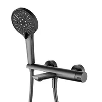 ก๊อกน้ําข้างอ่างอาบน้ําแบบขยายสีเทาปืนหรูหราน้ําร้อนและน้ําเย็นวาล์วผสมทองเหลืองพร้อมฝักบัวปืนฉีด 5