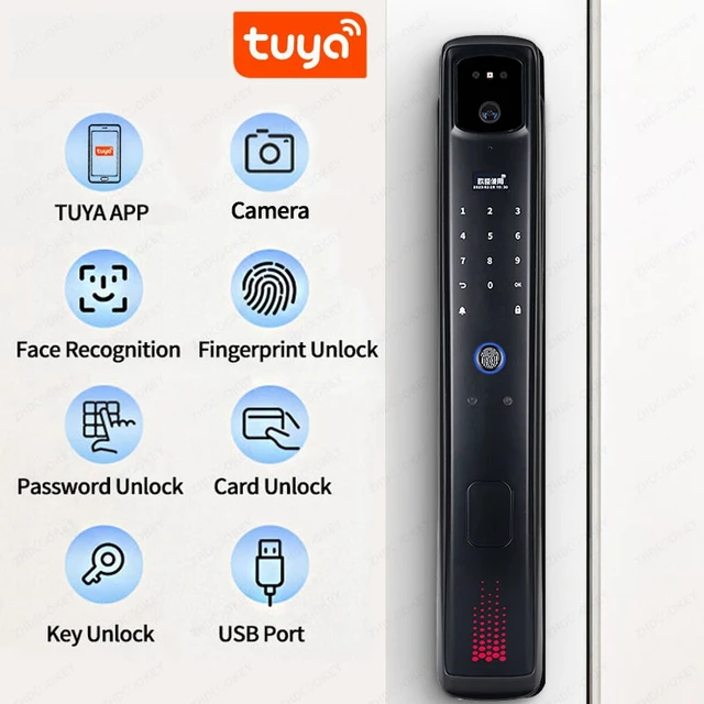 3D Face Recognition Tuya Wifi APP Smart Lock Fingerprint Password IC Card Code Biometric Key Voice Intercom Electronic Door Lock 2