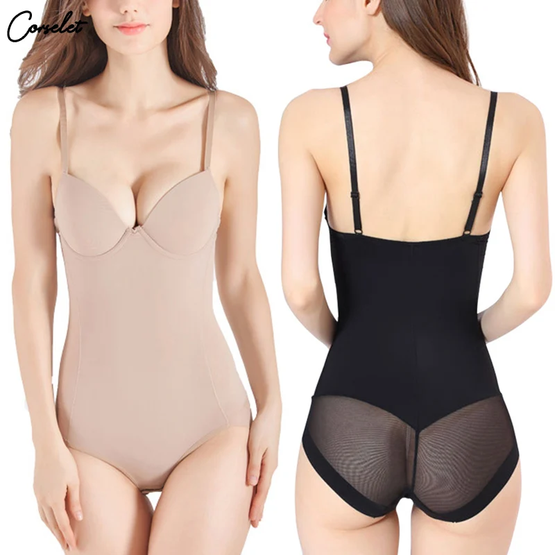 

Breathable Tummy Control Shapewear Women Thong Bodysuit With Bra Underwire Shaping Corset Bodysuit Plus Size Bodyshaper Black