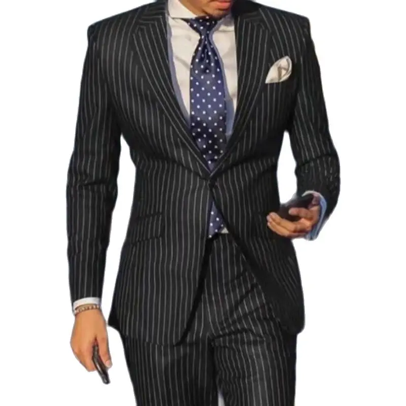 

Slim Fit Stripe Business Suits For Men Notched Lapel Groom Tuxedo Wedding 2 Piece Formal Male Fashion Costume Jacket With Pants