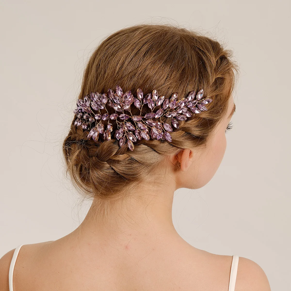 Romantic Lavender Purple Hairband Sweet Goddess Style Luxury Crystal Wedding Hair Accessories Headband Hair Jewelry Bridal