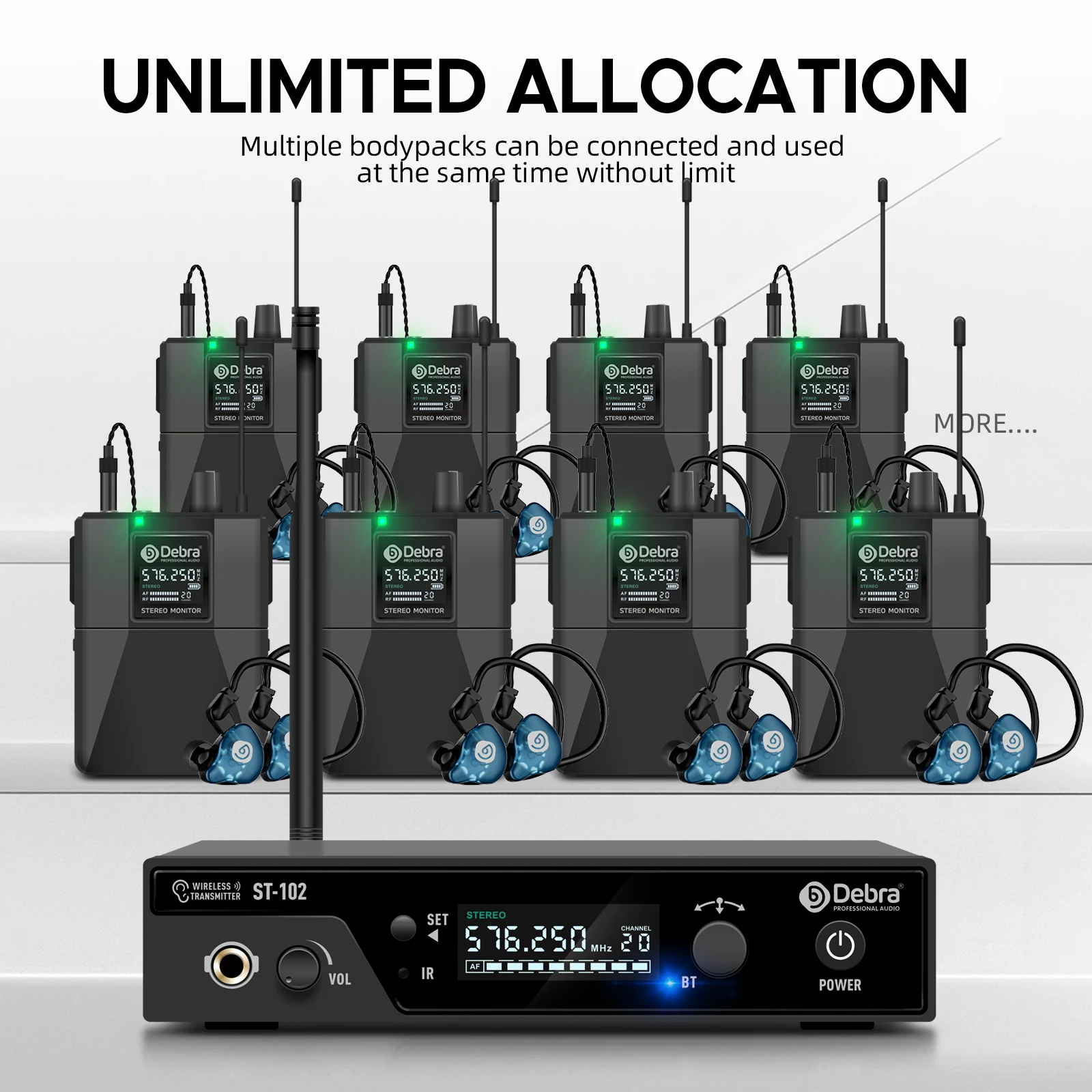 Debra ST-102 Stereo In-Ear Wireless Monitoring System Professional 530~580MHz Fr