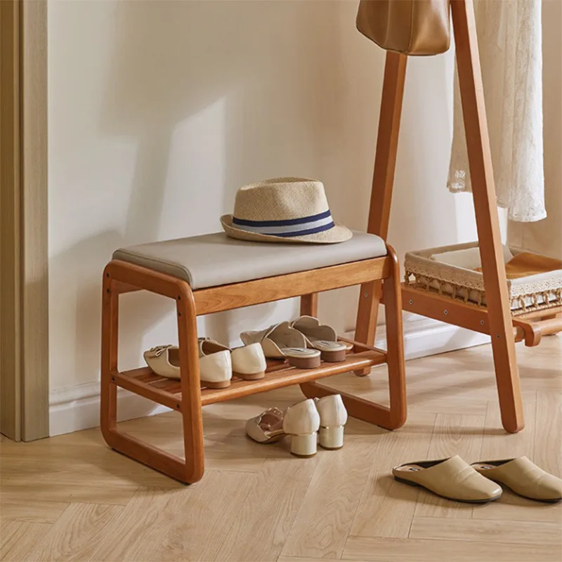 

At door of home, solid wood shoe stool can be used to sit on the shoe rack to enter door, and simple entranc