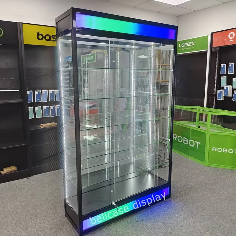 커스텀 밝은 LED 조명 카운터 미러 백 스모크 스토어 디스플레이, 미국 핫 세일 상점 디스플레이