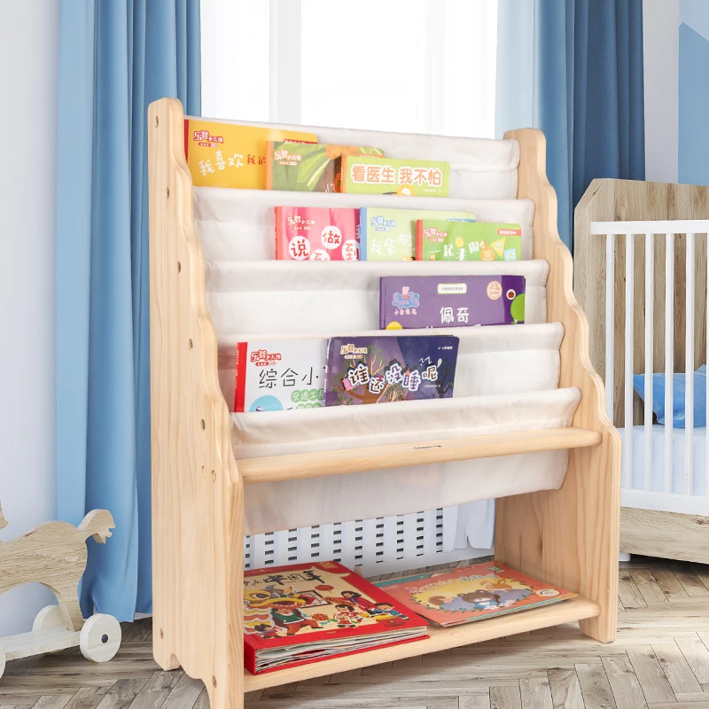 Simple Wooden Family Picture Bookshelf for Children Multi-Layer Mobile Cart Storage Rack Toy & Collections