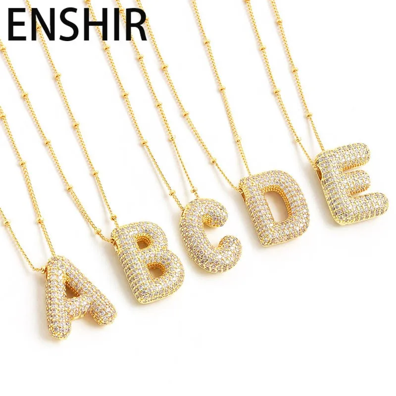 ENSHIRGoldBalloon26AlphabetLetterShinyZirconPendantNecklace