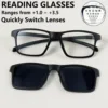Magnetic Reading Glasses with UV Protection Lenses - +1.0 To +3.5 Magnification, Fashion Square Reading Glasses Sunglasses