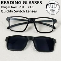 Magnetic Reading Glasses with UV Protection Lenses - +1.0 To +3.5 Magnification, Fashion Square Reading Glasses Sunglasses