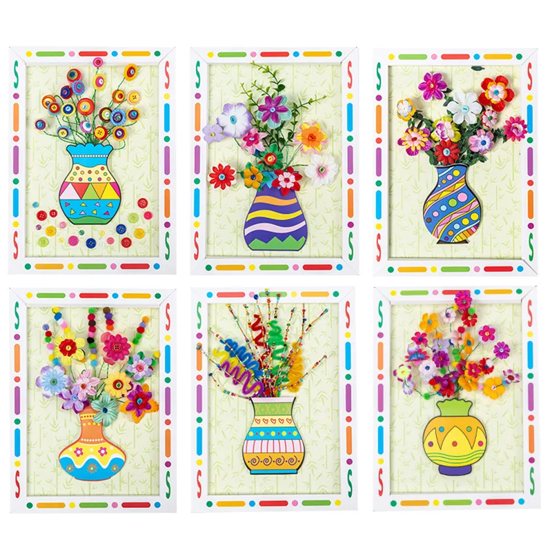 

Potted Craft Child Toy Kindergarten Learn Educational Tool Button Bouquet Handmade DIY Material Package Mother Day Creative Work