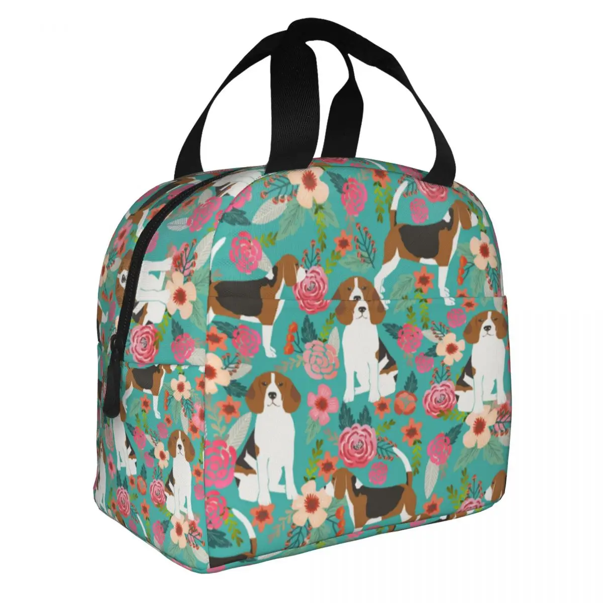 Lunch Bag for Men Women Beagle Florals Dog Insulated Cooler Waterproof Picnic Animal Oxford Lunch Box Food Bag