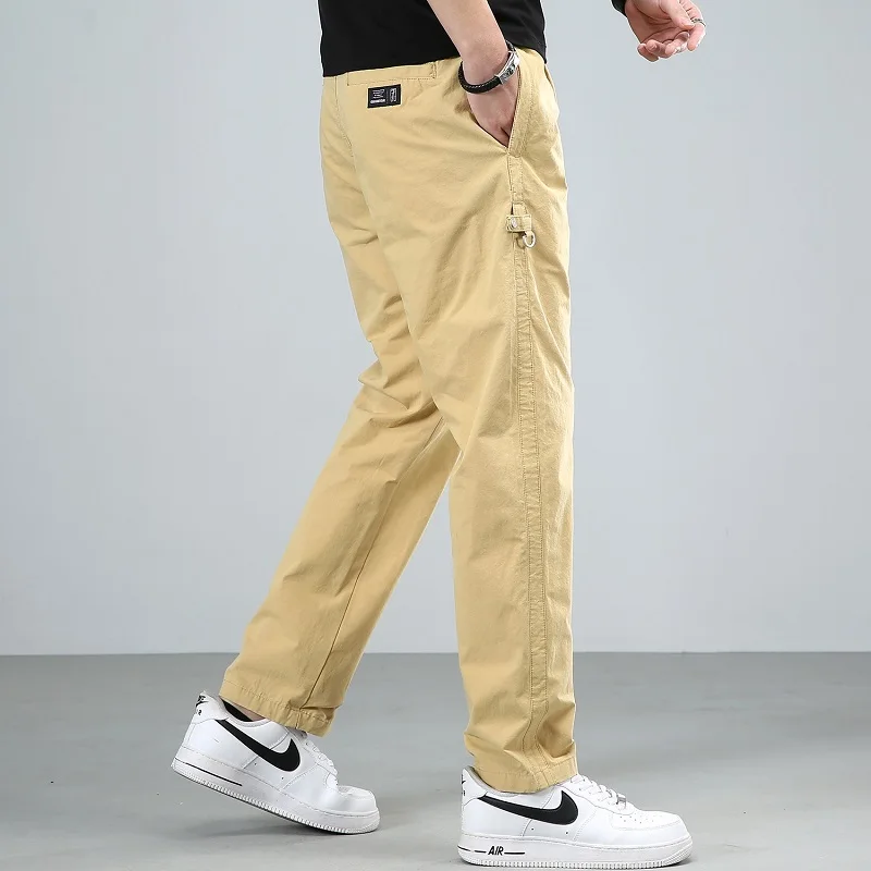 2022 Summer Baggy Casual Pants Men Streetwear Korean Style Black Cotton Straight Trousers
