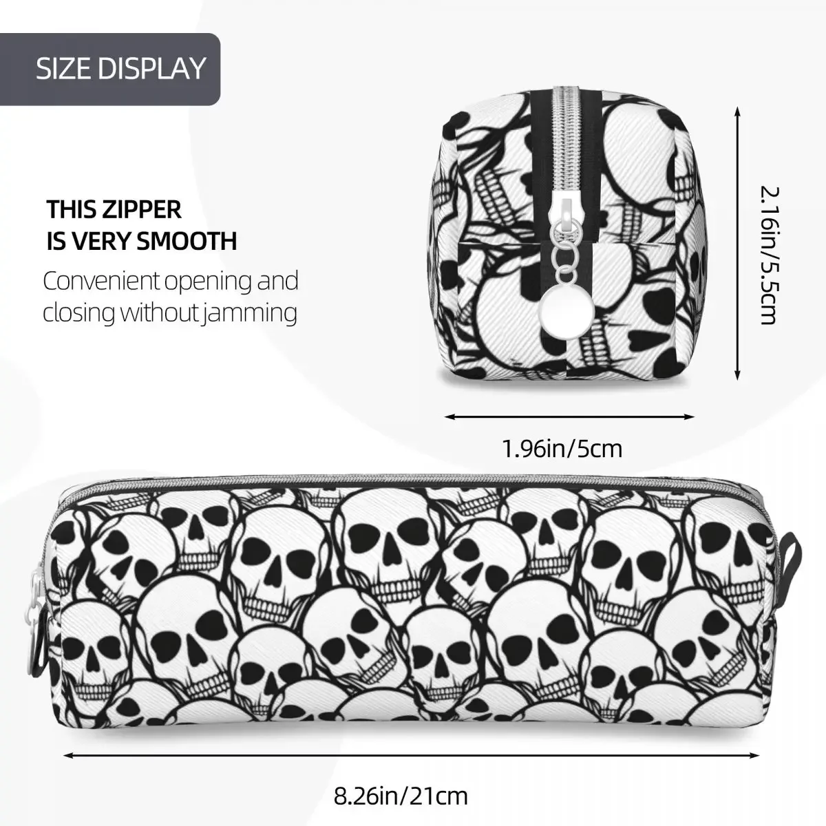 Cool Pencil Case Skeleton  Bag Skulls Print School  Cases Students Square Custom DIY Stationery Organizer 4