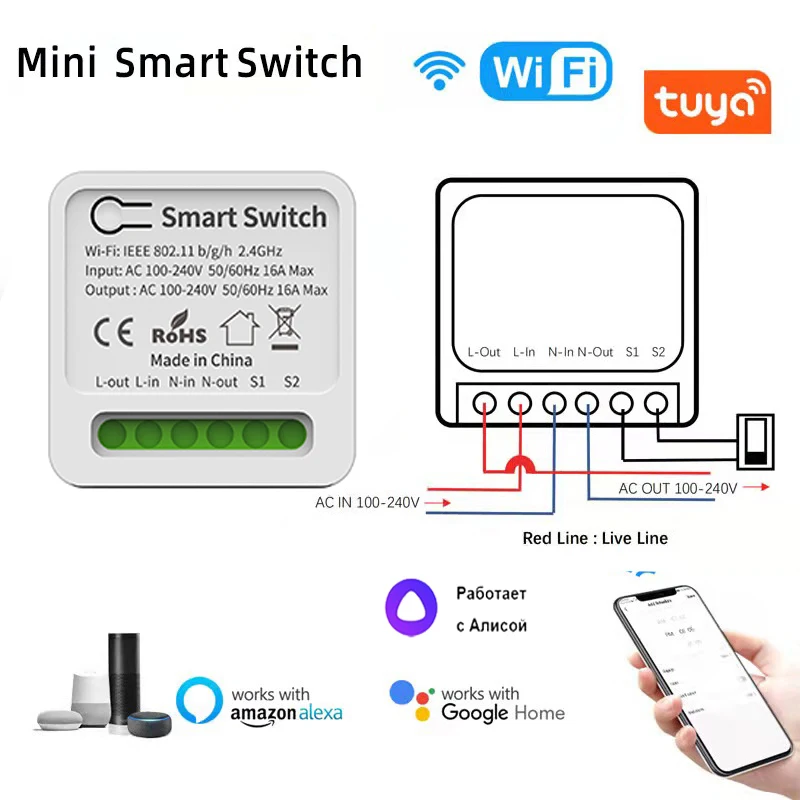 

Tuya Mini Wifi Zigbee Switch DIY 2Way 10A 16A Smart Home Remote Control Timer Breaker Support Alexa Google Home Smart Life Alice