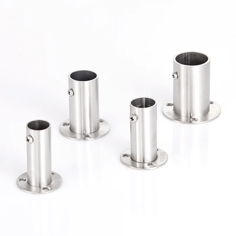 2Pcs Wardrobe Bracket 304 Stainless Steel 60mm 80mm High Tall Flange Holder for Closet Rod Wall Floor 19mm 22mm 25mm 32mm Tube