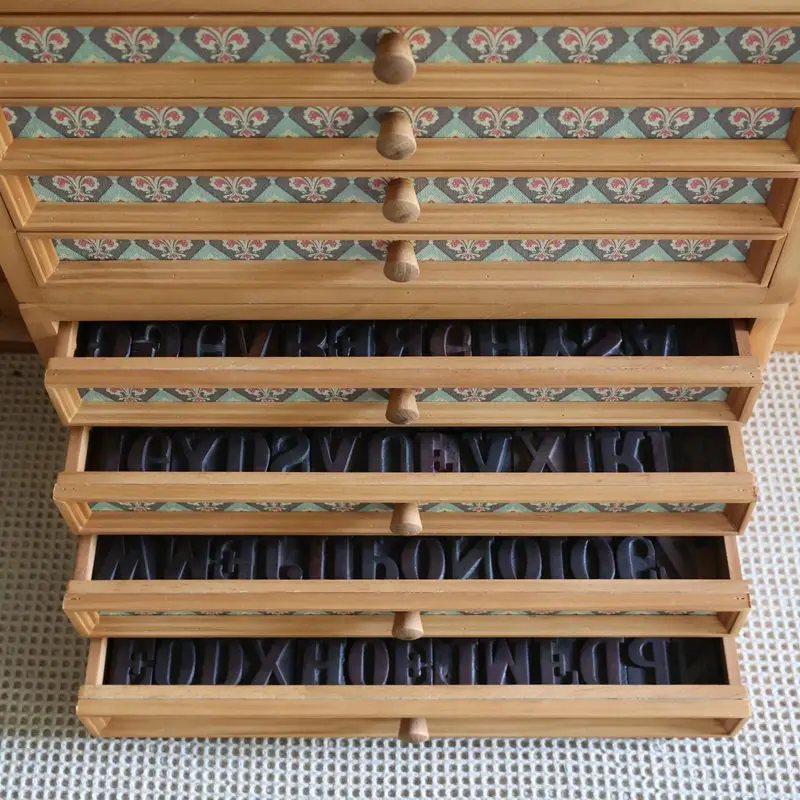 Vintage Wooden Drawer Cabinet Multi-Layer Classification Storage Box Fabric-Covered Organizer Drawer A4 Paper Stamp Organize Box 2