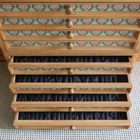 Vintage Wooden Drawer Cabinet Multi-Layer Classification Storage Box Fabric-Covered Organizer Drawer A4 Paper Stamp Organize Box 2