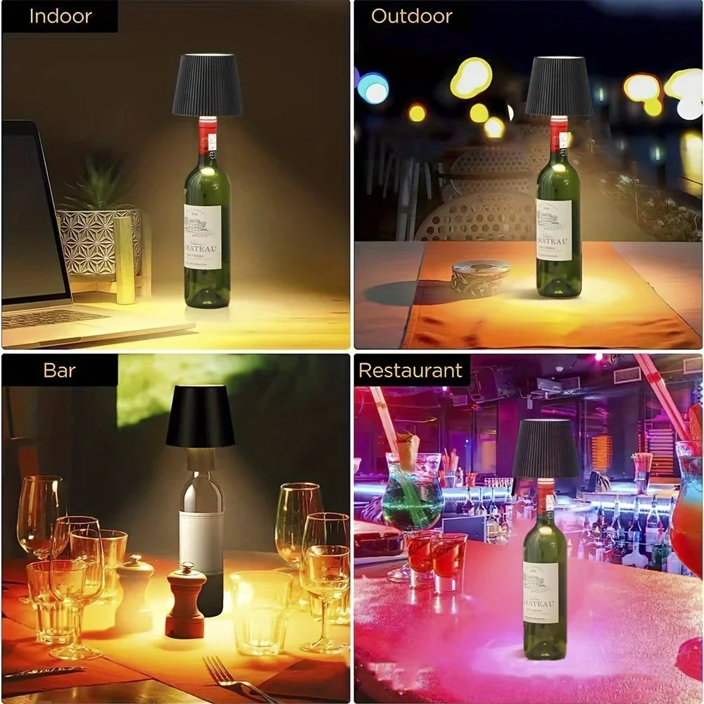 Wireless Bottle Table Lamp Touch Control of 3 Colors and Stepless Dimming Night Lamp For Bar Wine Bottles Decor Desk Lights