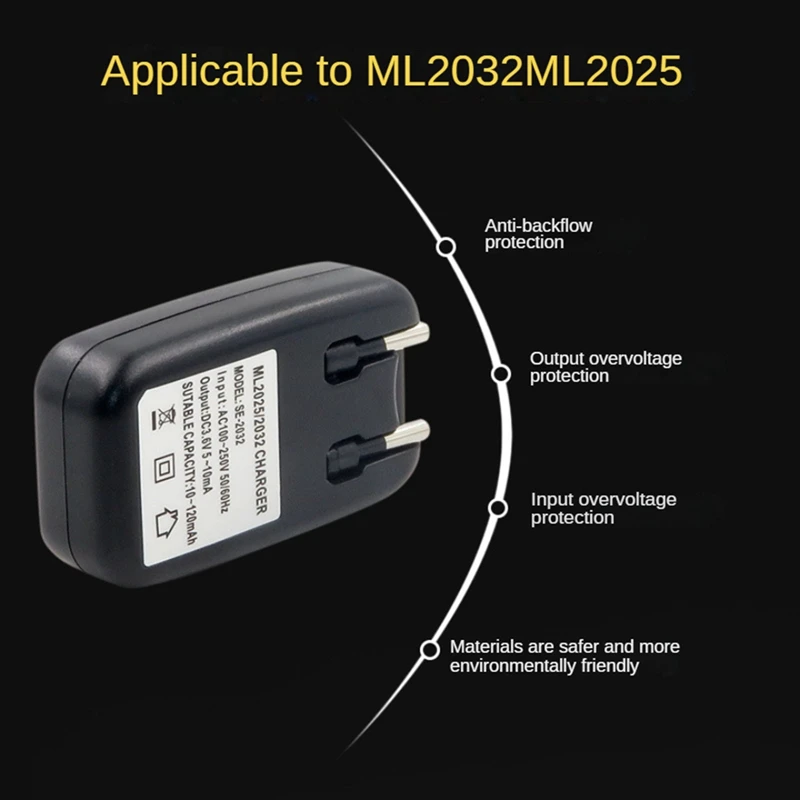 3.6V Battery Charger Lithium 2032 Battery Charger Adapter For ML2032 ML Coin Button Cell Easy Install EU Plug