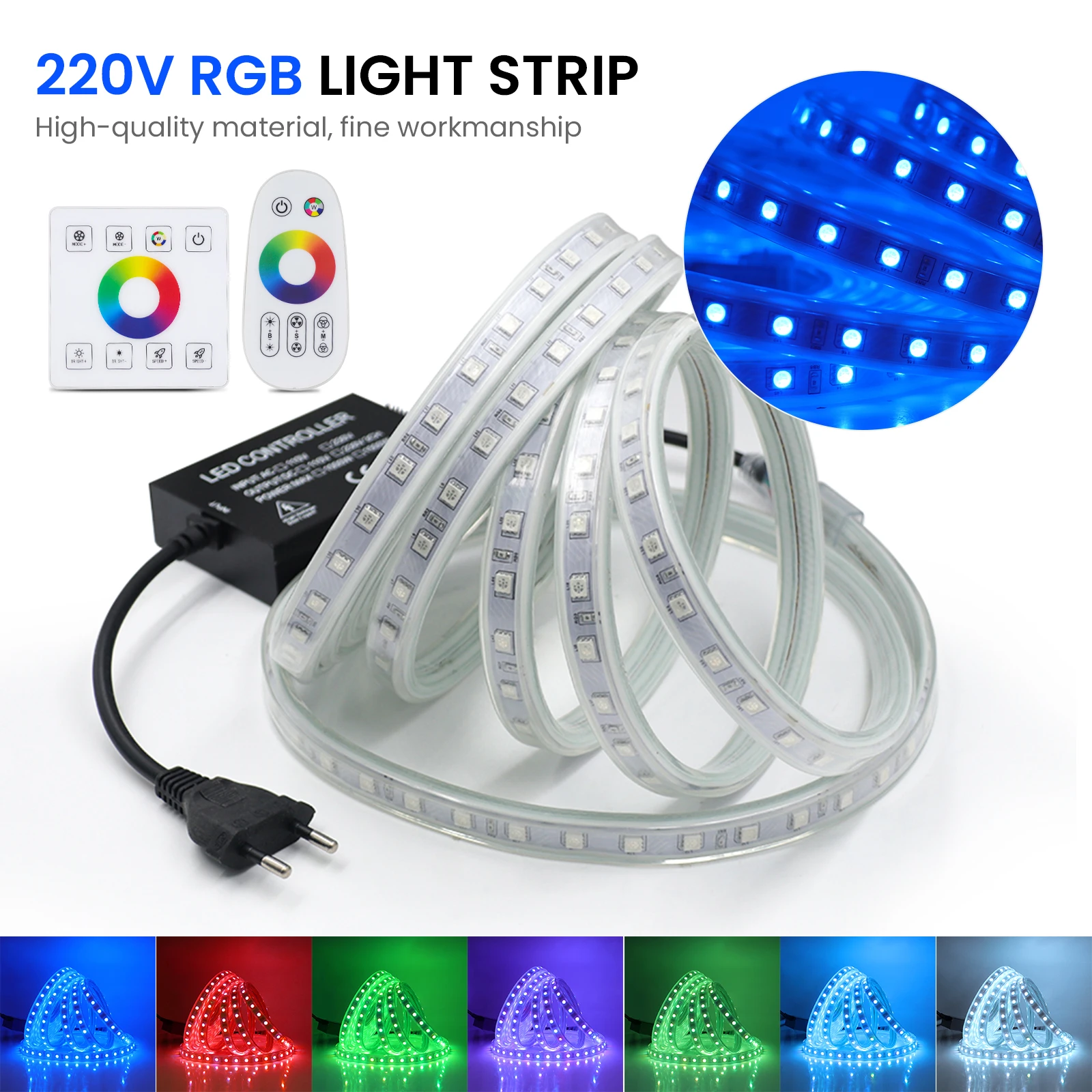 110V 220V RGB LED Strip Light Touch Remote +Panel Controller 5050 60Leds/m Waterproof Ribbon Tape Rope Lamp Home Outdoor Decor