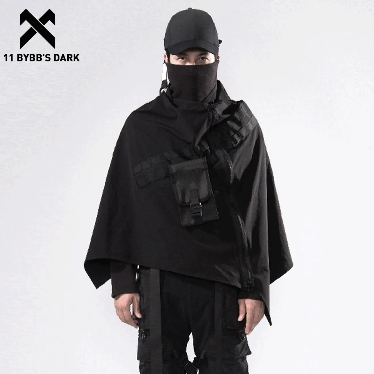 

11 BYBB'S DARK Hip Hop Techwear Jacket Streetwear Zipper Bat Jacket Outdoor Windproof Shawl Loose Cardigan Windbreaker Cloak