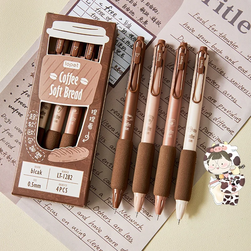 4 teile/satz Einfache Kaffee Neutral Stift 0,5mm Gepresst Schwarz Wasser Stift Für Kinder Mode Büro Schule Gel Stifte – Detail 1