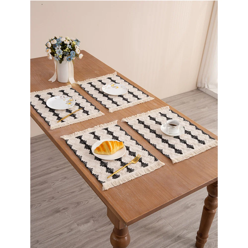 Neue Stoff D Baumwolle Lepra Weben Geschirr Matte Quaste Isolierung Matte Dekorative Dual Farbe Gespleißt Western_voghion.com