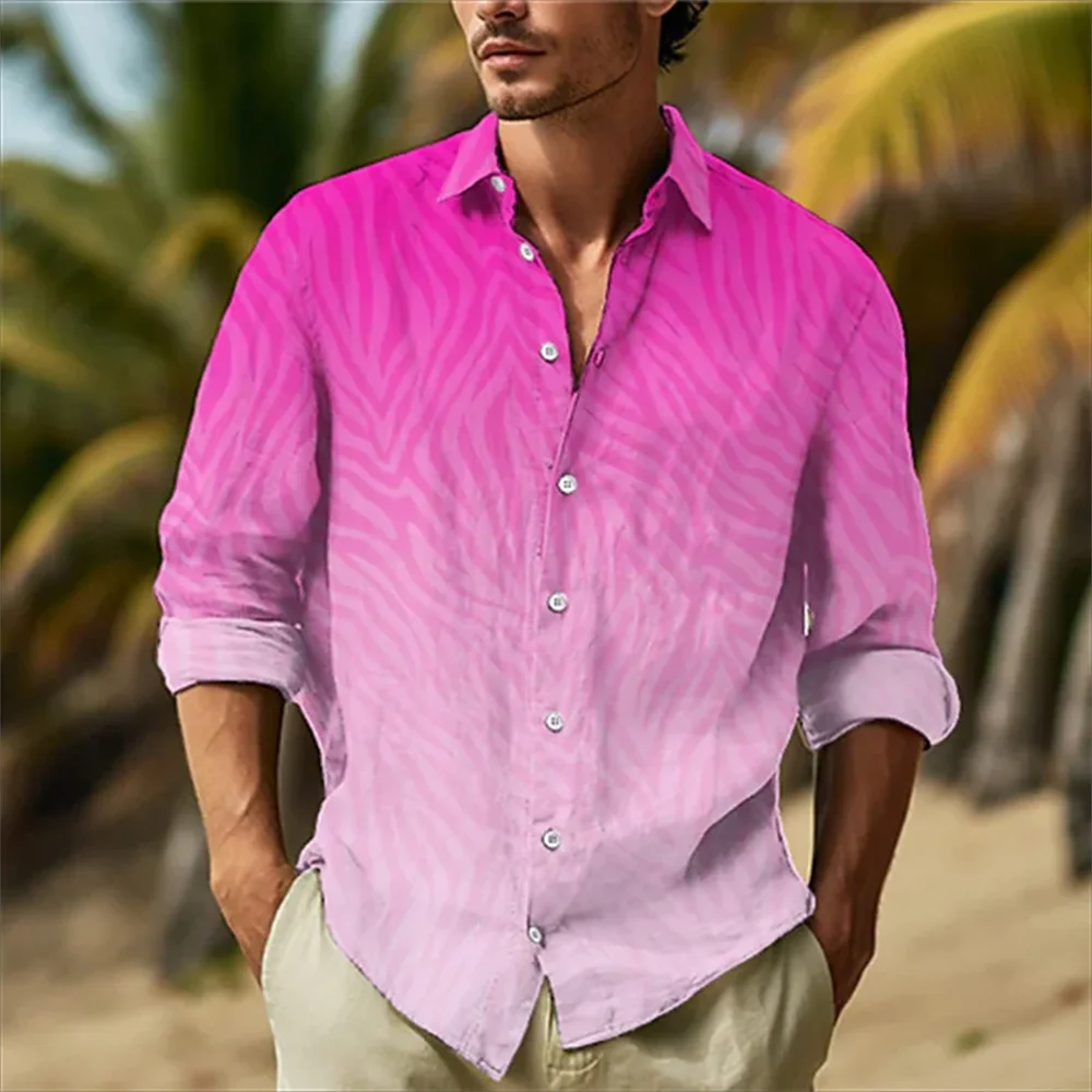 Men's Shirts Gradient Shirt Summer Hawaiian Shirt Long Sleeve Color Block Tribal Lapel Men's Clothing Breathable