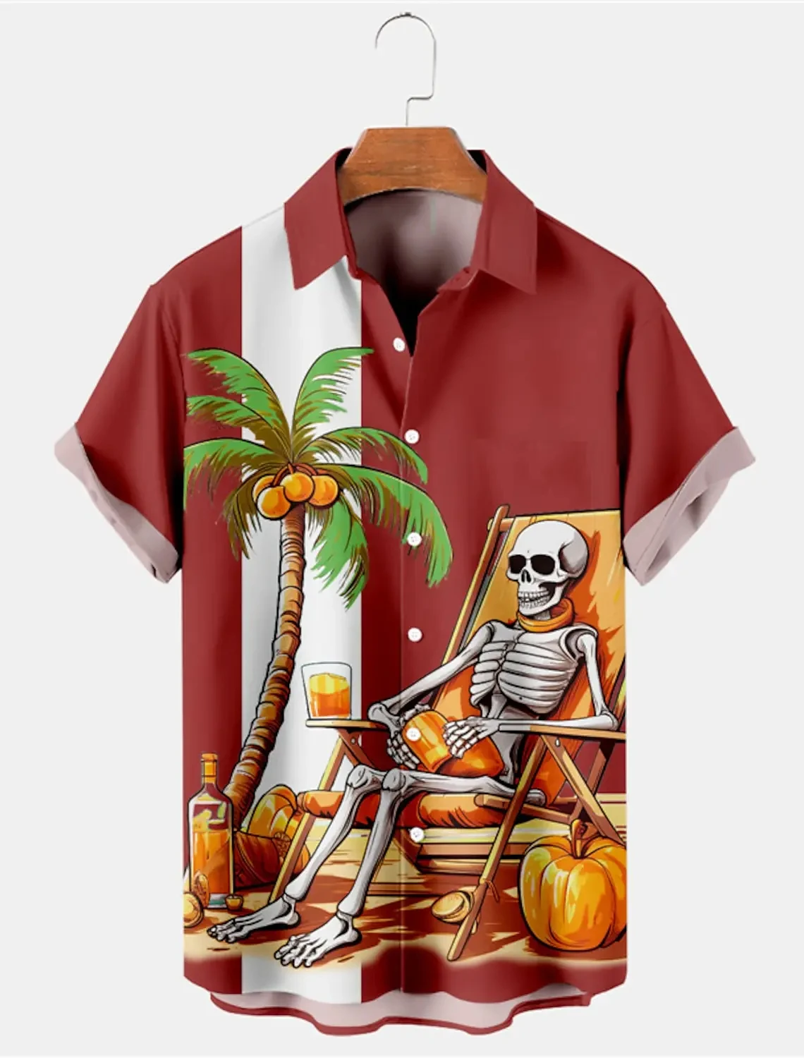 Description Picture 6 of itemSkull Beach Hawaiian Casual Men's Shirt Outdoor Street Casual Daily Fall Turndown Short Sleeve Fashion Buttoned Shirt for Boys