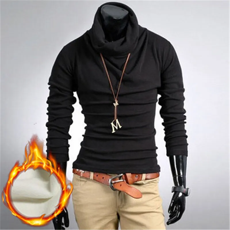 

Персонализированный воротник со складками, белая и ворсовая шерстяная Толстая водолазка, базовый свитер с длинным рукавом для мужчин, свитер, Повседневная маленькая рубашка