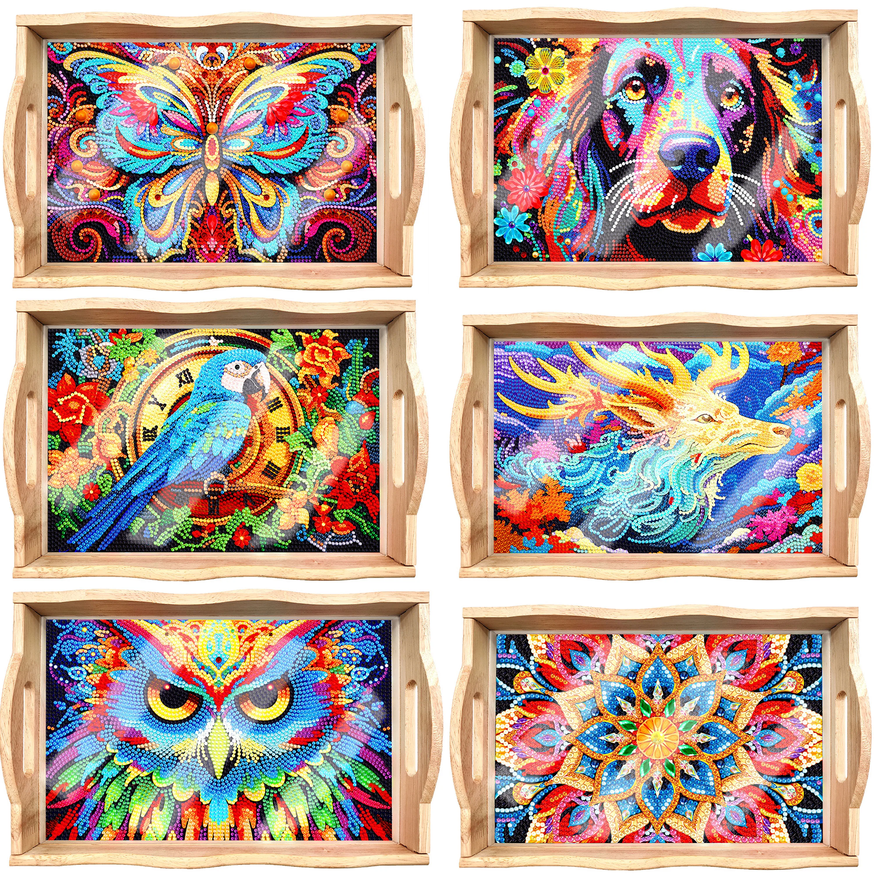 

New Diamond Painting Dining Plate Wooden Plate Diamond Embroidery Handmade Home Furnishings Dining Table Decoration Gift Box Set