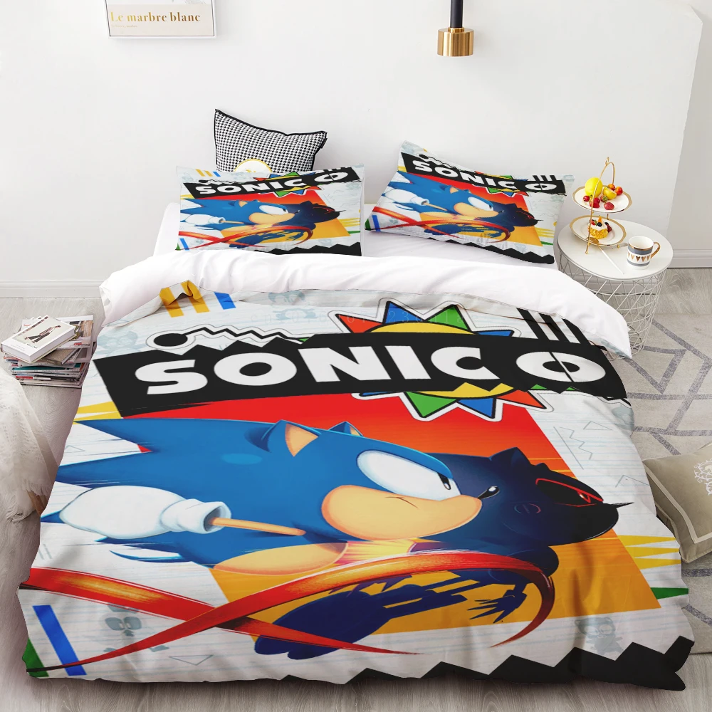 thumbnail image 1 of Juego de edredón de 3 piezas con estampado digital 3D de Sonic Boy, suave, 100 % poliéster, tamaño king, para decoración del hogar, regalo para adolescentes y niños, 1 of 5
