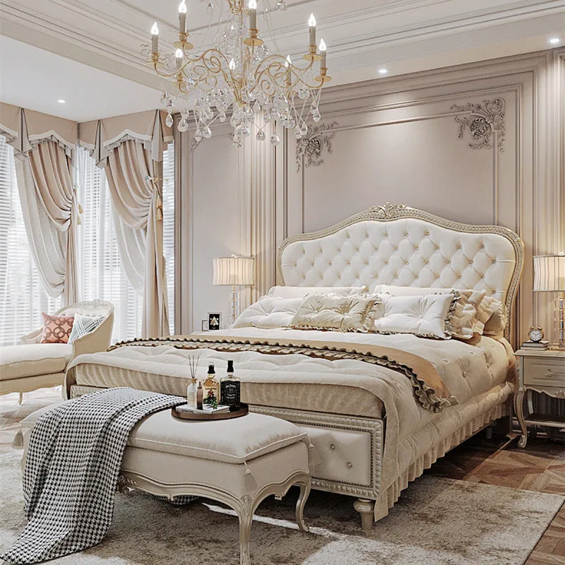 Royal European Luxury Bed Villa In Pelle Glamour Sleeping King Size Bed Frame Modern Platform Letto Matrimoniale Mobili Per La Casa