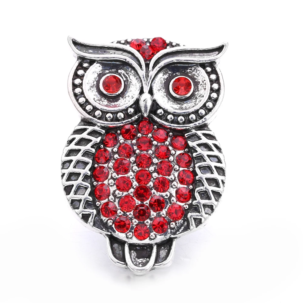 15pcs Rhinestone Owl 18mm Metal Snap Buttons Fit DIY Snap Button Bracelet Necklace Jewelry ACC