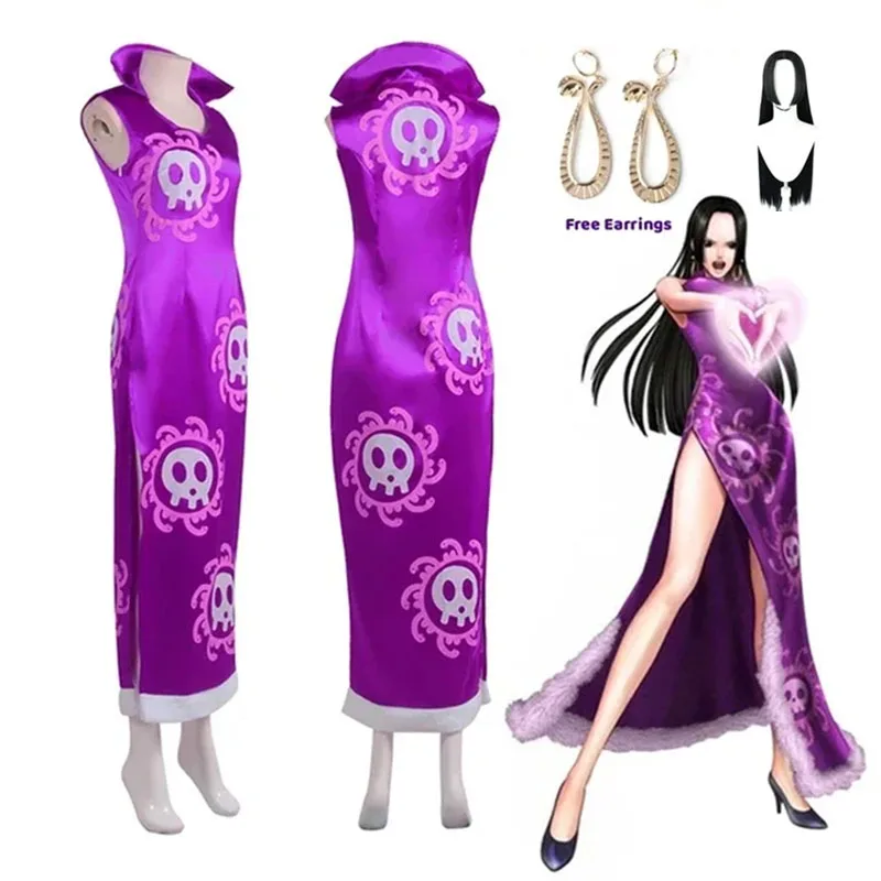 

Queen Boa Hancock Cosplay Costume Anime Kimono Dress Cheongsam Cloak Women Halloween Carnival Cheongsam Set Outfits Role Play
