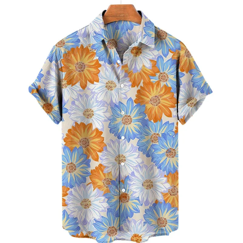 

Hawaiian Style Short Sleeve Shirt Men's Summer Fashion Brand Little Daisy Print Men's and Women's Loose Beach Couple Shirt