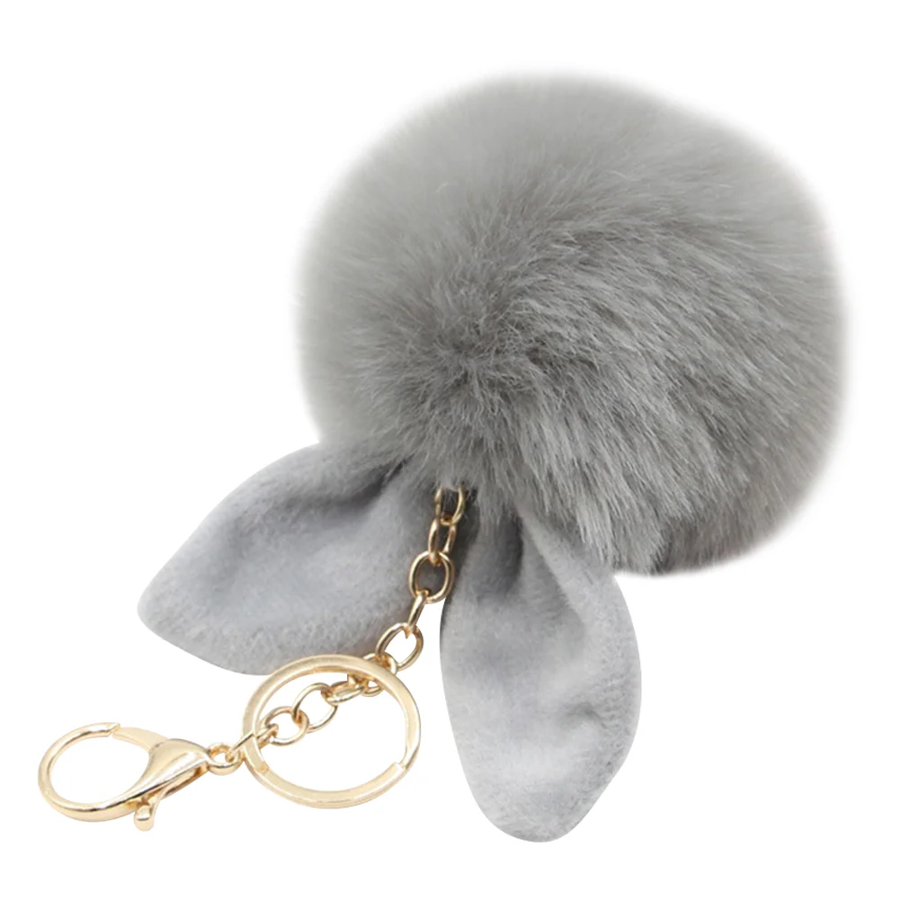 

Cute Pom Pom Fur Ball Keychain Rabbit Ear Keyring Bag Charm Decoration