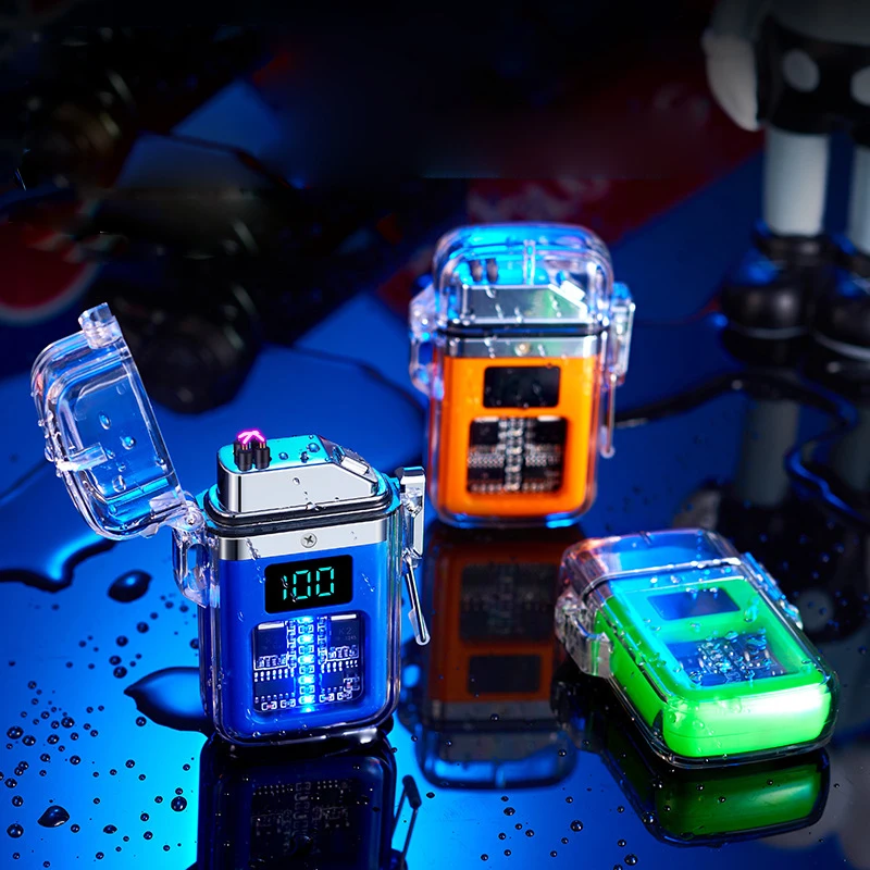 New Upgrade Transparent Shell Double Arc Windproof Waterproof Lighter USB Electronic Rechargeable Cigarette Lighter 2