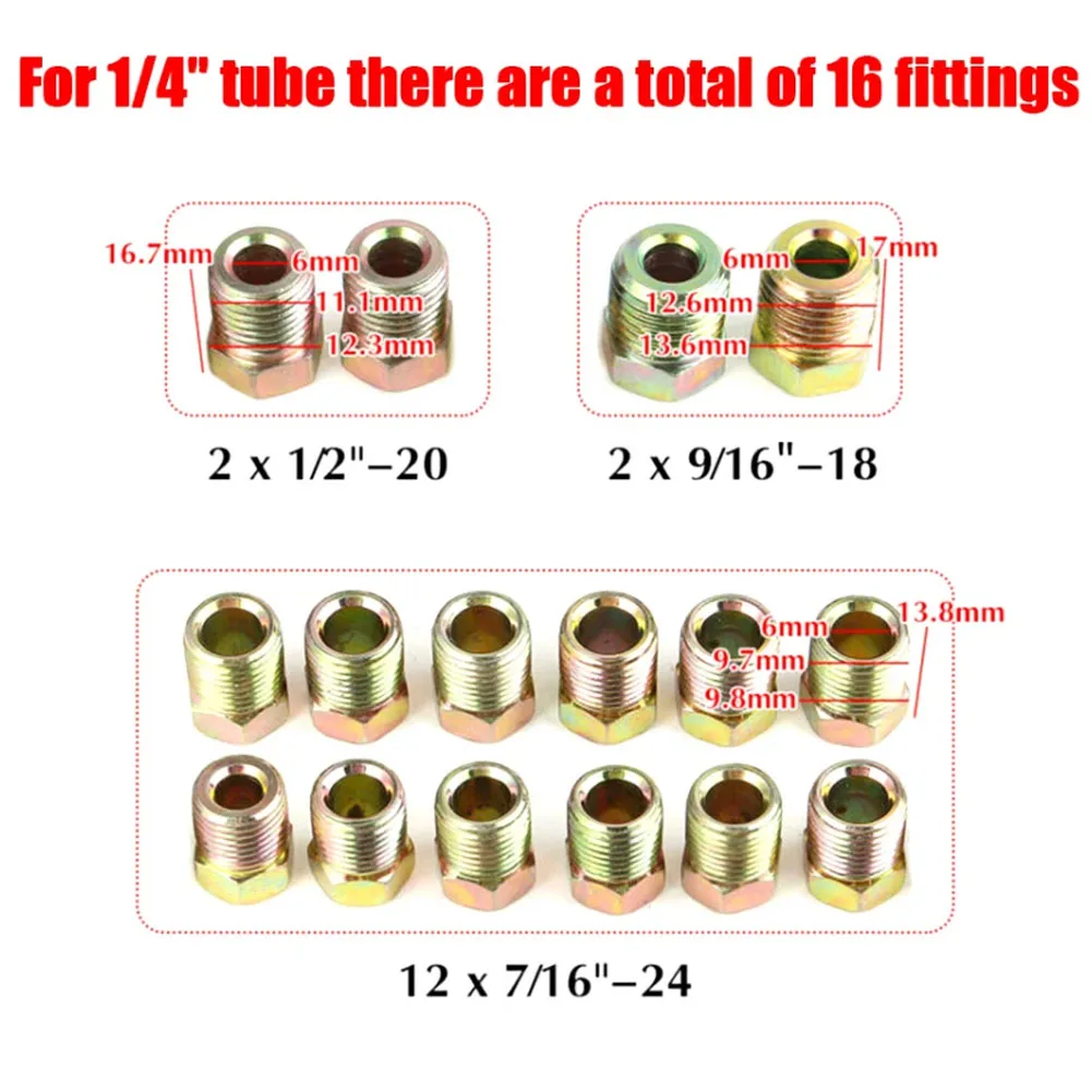 Brake Line Fittings Assortment For 3/16" and 1/4" Tube Fitting Kit Nuts