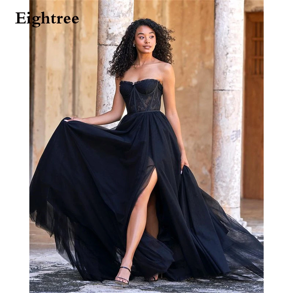 Eightree Sexy Black Lace A Line Long Sleeveless Evening Dress Sweetheart Graduation Fomal Club Prom Night Party Gown Dresses women's formal dresses & gowns