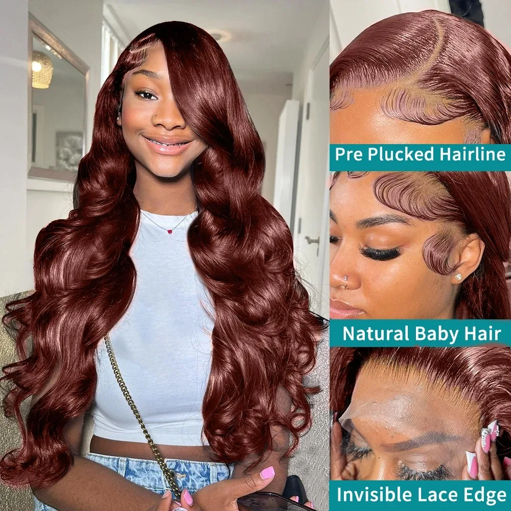 Melodie 220% HD 13x6 Reddish Brown 30 40 Inches Body Water Wave Human Hair Wigs 13x4 Lace Frontal Red Color Lace Front Remy Wig