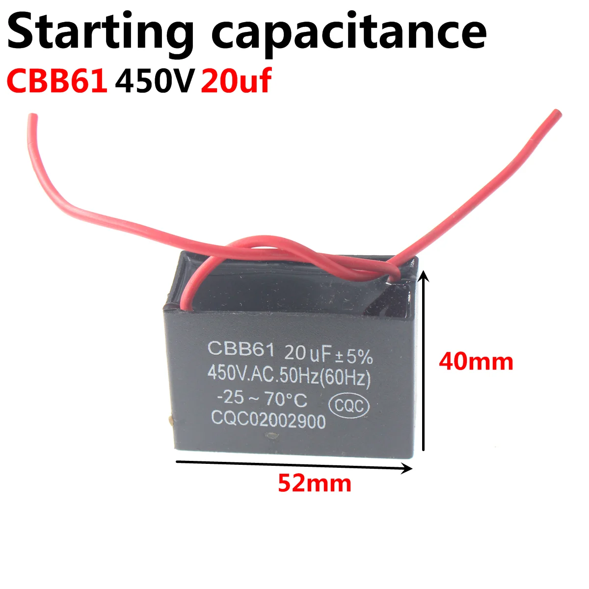 CBB61 450V Fan Start Capacitor 5PCS 1uF 1.2uF 1.5uF 2.0uF 2.5uF 3.0uF 3.5uF 4.0uF 4.5uF 5.0uF 6.0uF 7.0uF 8.0uF 10uF 16uF 20uF fan capacitor cbb capacitor