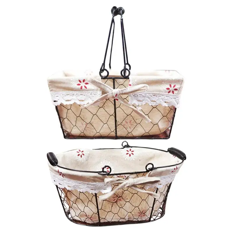 

Metal Wire Basket Household Pantry Baskets With Lining Metal Organizer Multifunctional Farmhouse Food Storage Baskets for Kitche