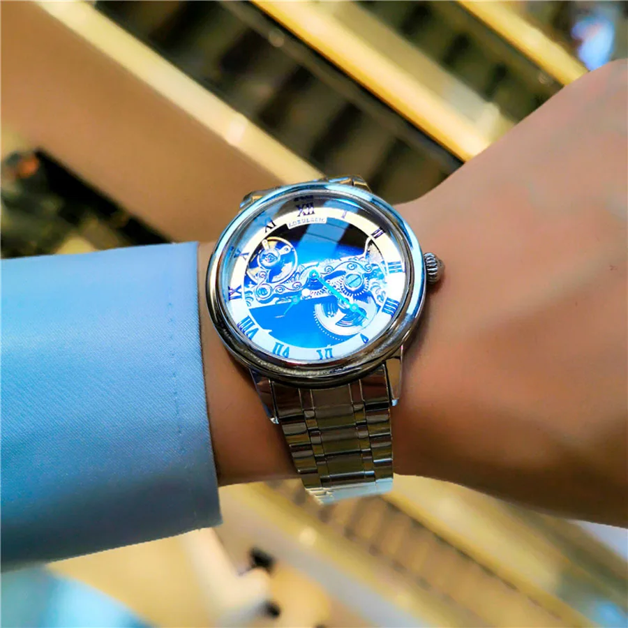 

Relogio Mens Automatic Mechanical Watch Stainless Steel Band Watches Man Skeleton Luxury Business Hollow Wristwatch Male 2022