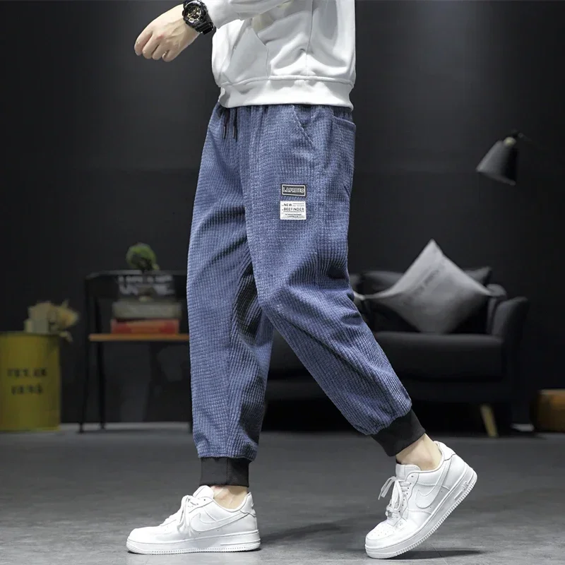 Men's Solid Color Nine-point Pants Trousers Harem Pants Corduroy Outdoor Casual men harem pants