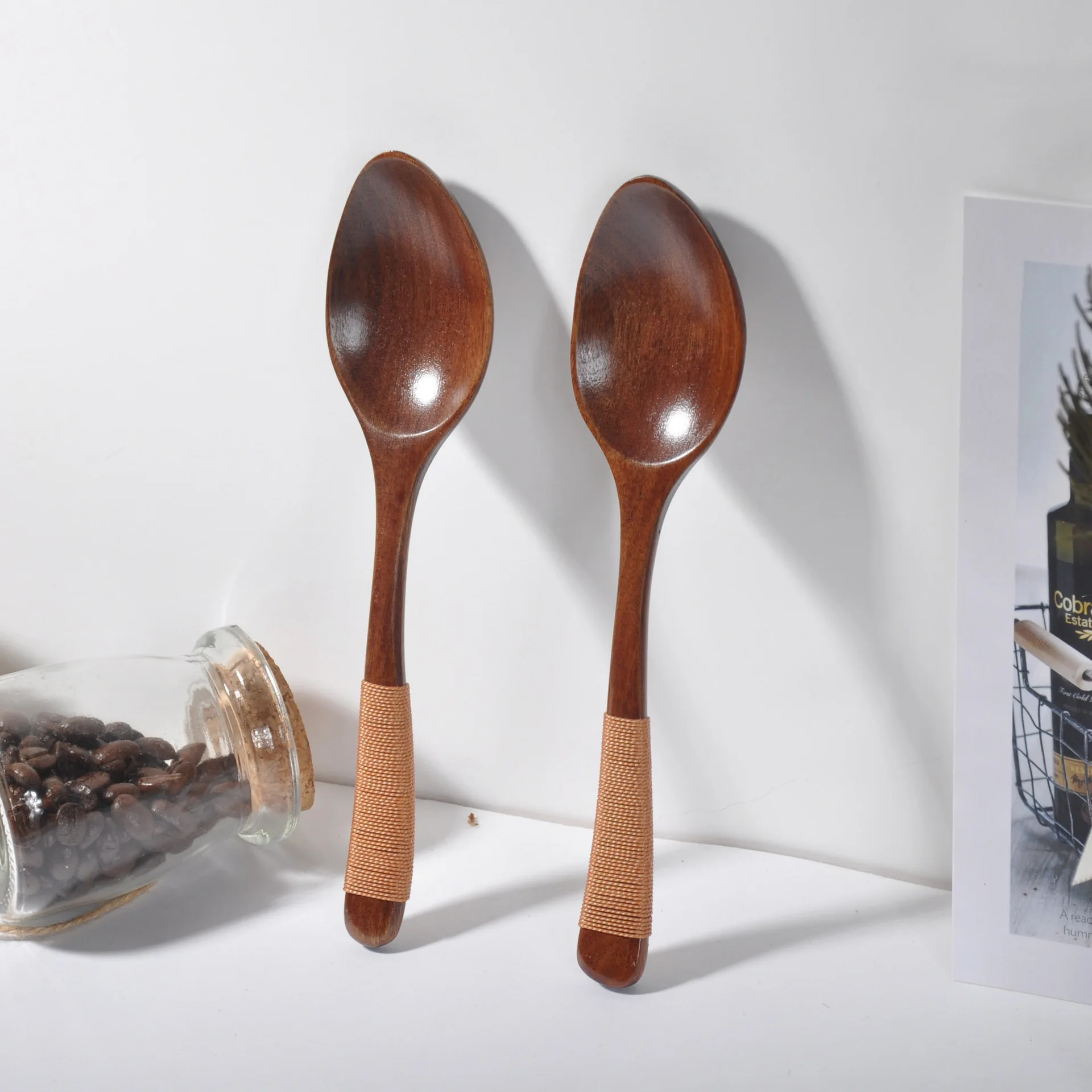 Wooden Spoon Bamboo Kitchen Cooking Utensil Wide Mouth Coffee Soup Teaspoon