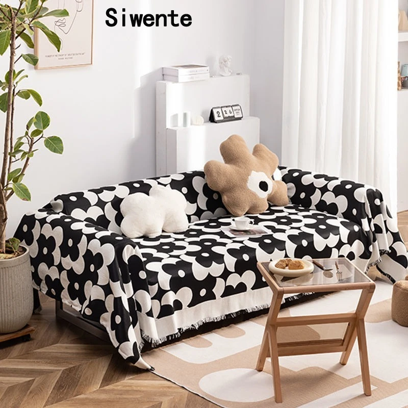 

Sofa Towel INS Wind Black and White Lattice Living Room Home Improvement Bedroom Mat Dustproof Cloth Living Room Decoration