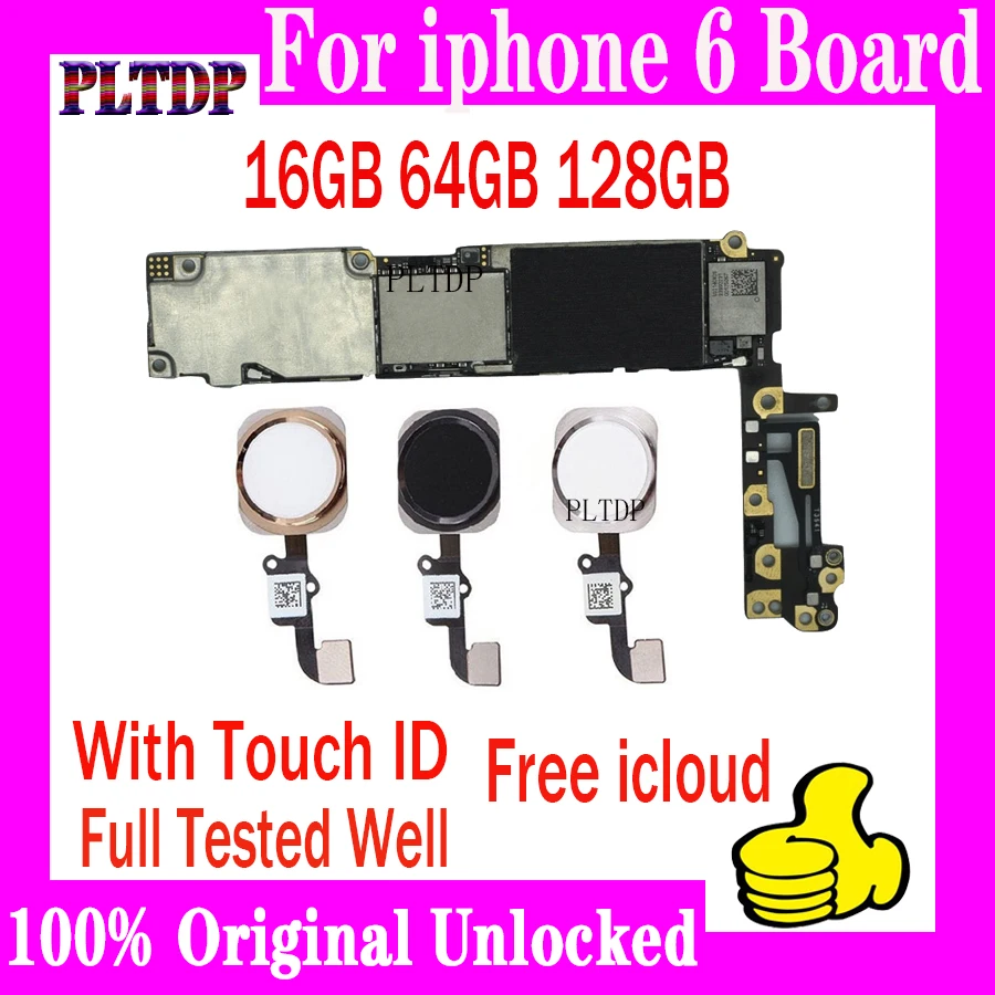 Scheda Madre Per Iphone 6, 100% Originale Sbloccato, Con/No Touch Id, Senza Icloud, Per Scheda Madre Iphone 6,16Gb, 64Gb, 128Gb